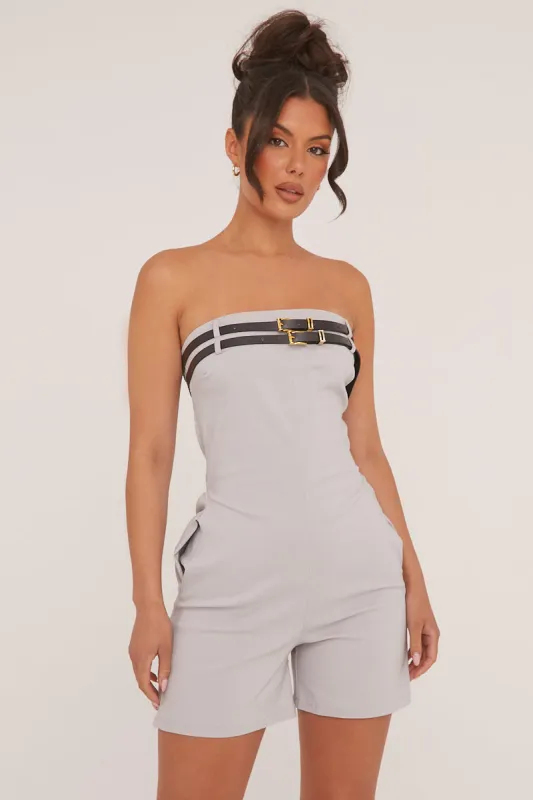 Grey Bandeau Belt Detail Playsuit - Dolly sold by Rebellious Fashion
