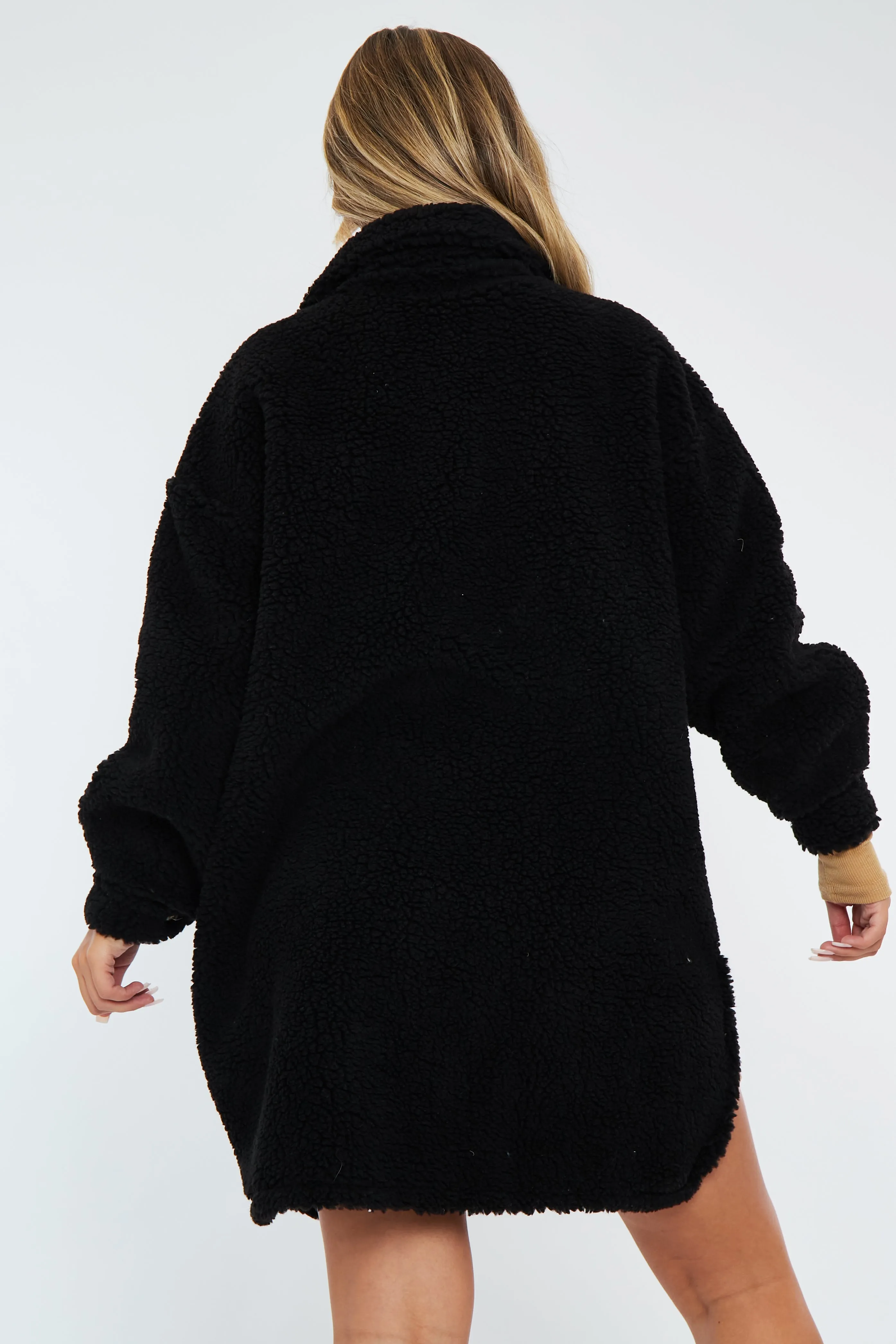 Black Pocket Front Teddy Shacket - Ozie sold by Rebellious Fashion product image thumbnail 3