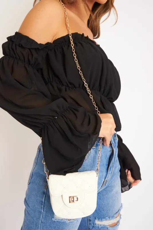 White Quilted Gold Chain Strap Mini Bag - Sari sold by Rebellious Fashion