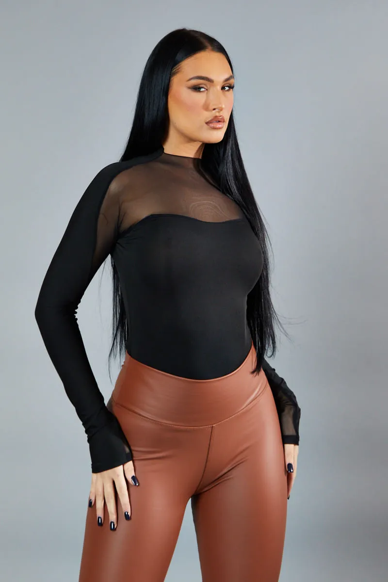 Black Mesh Panel Long Sleeve Bodysuit - Dimitra sold by Rebellious Fashion product image thumbnail 3