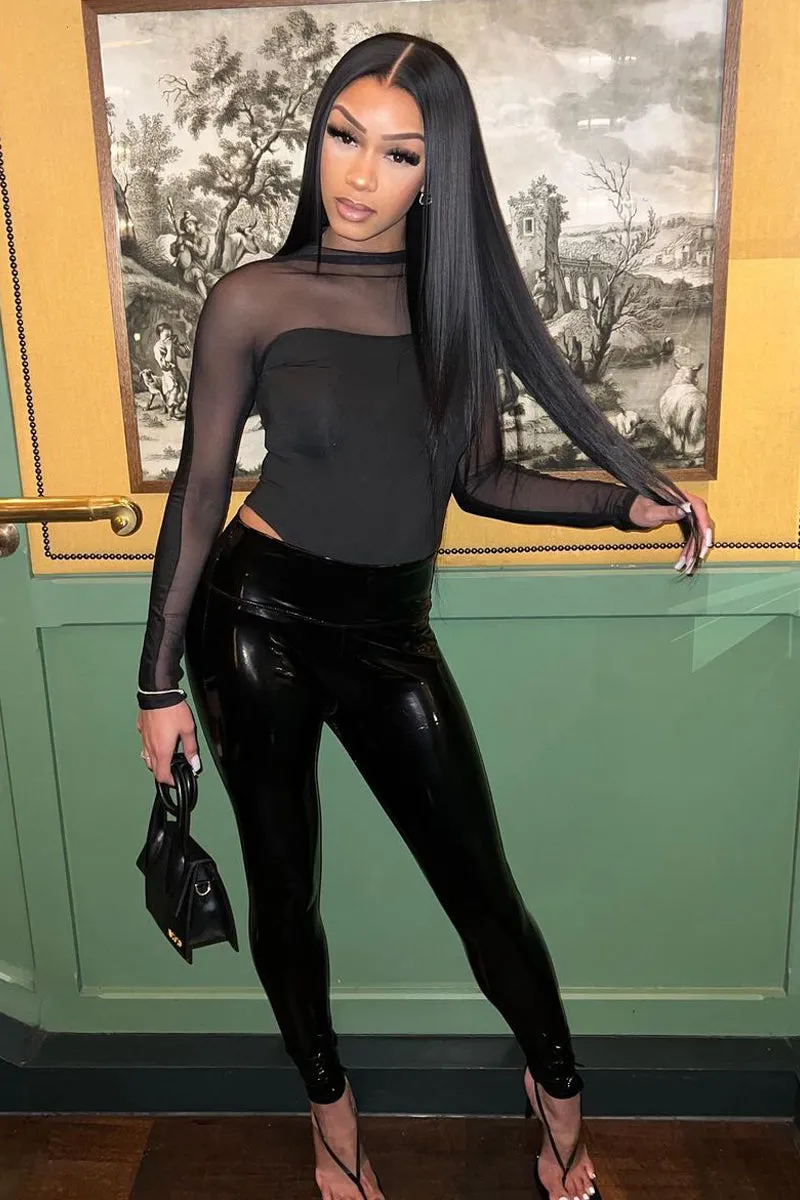 Black Mesh Panel Long Sleeve Bodysuit - Dimitra sold by Rebellious Fashion product image thumbnail 2