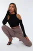 Black Ribbed Cut Out Shoulders Crop Top - Tyra sold by Rebellious Fashion