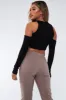 Black Ribbed Cut Out Shoulders Crop Top - Tyra sold by Rebellious Fashion