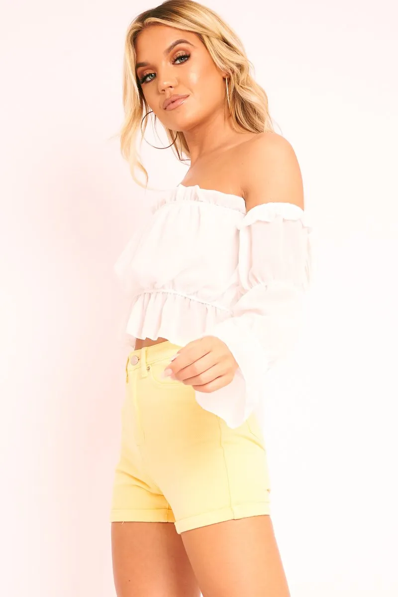 White Ruffle Bardot Crop Top - Aagna sold by Rebellious Fashion product image thumbnail 2