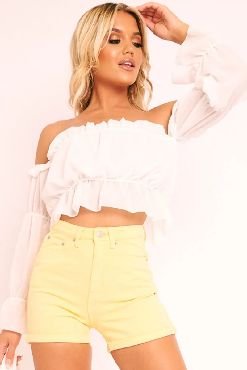 White Ruffle Bardot Crop Top - Aagna sold by Rebellious Fashion product image thumbnail 5