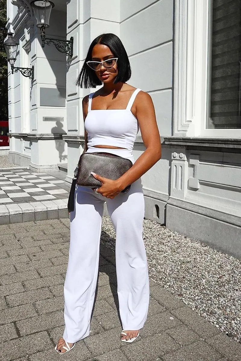 White Crop Top and Trousers Co-ord Set - Kimmy sold by Rebellious Fashion
