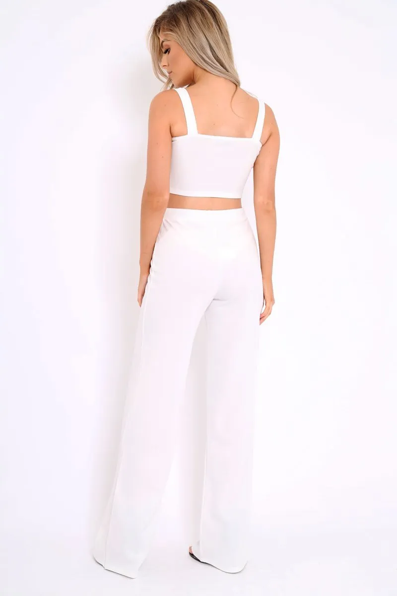 White Crop Top and Trousers Co-ord Set - Kimmy sold by Rebellious Fashion product image thumbnail 5