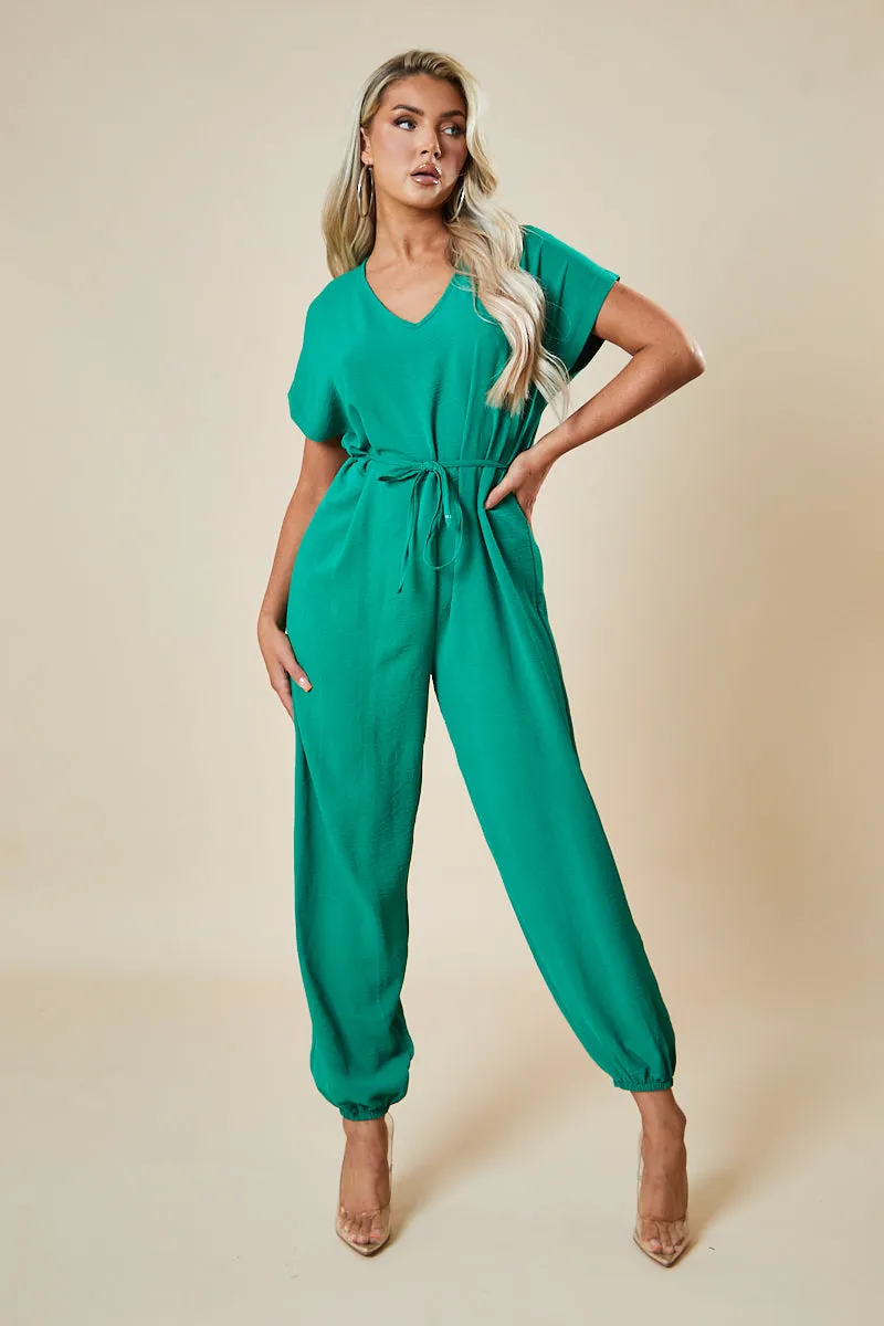 Green V-Neck Oversized Tie Detail Jumpsuit - Sammie sold by Rebellious Fashion product image thumbnail 2