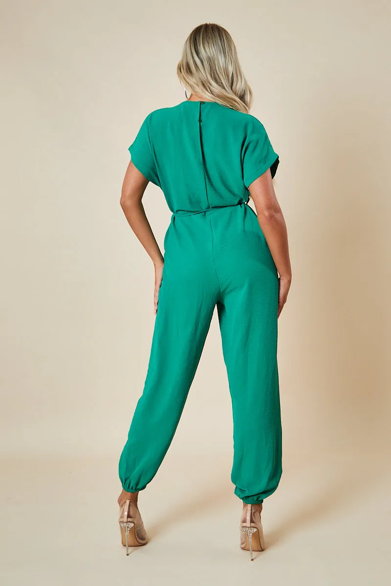 Green V-Neck Oversized Tie Detail Jumpsuit - Sammie sold by Rebellious Fashion product image thumbnail 4