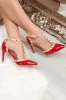 Red and Beige Studded T-Bar Court Heels - Kiri sold by Rebellious Fashion