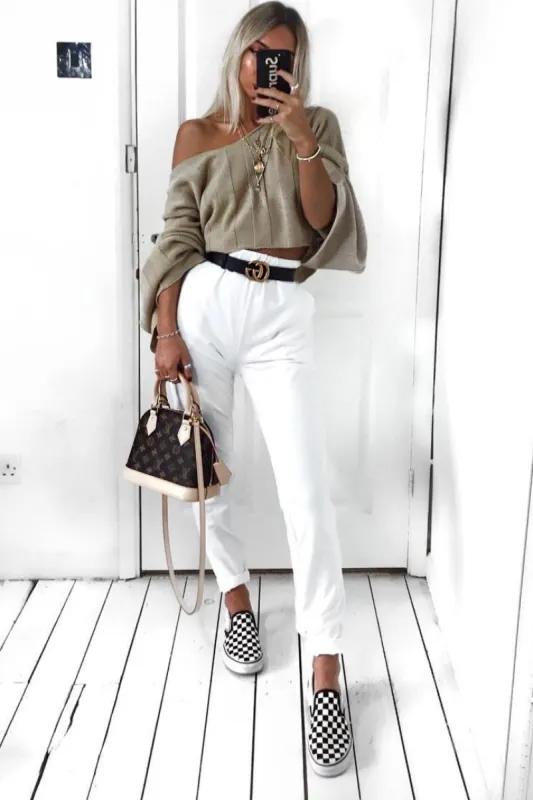 White Elasticated Waist Joggers - Trina sold by Rebellious Fashion