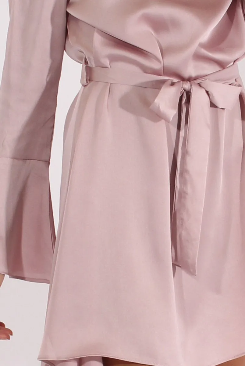 Pink Silky Bardot Tie Waist Dress - Esther sold by Rebellious Fashion product image thumbnail 5