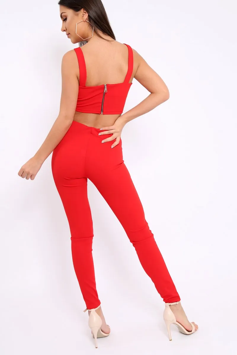 Red with Pearls Crop Top and Trousers Co-ord - Meridith sold by Rebellious Fashion product image thumbnail 3