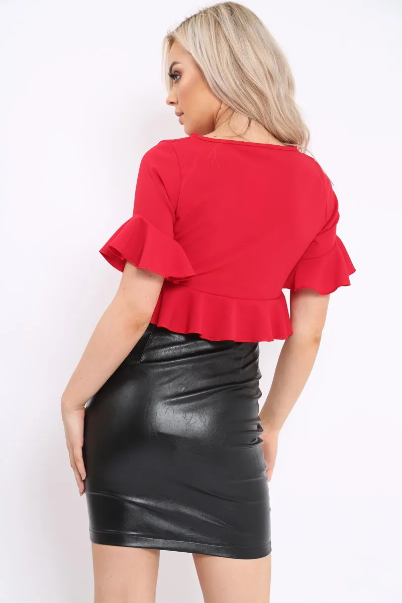 Red Frill Hem Crop Top - Iyannah sold by Rebellious Fashion product image thumbnail 4