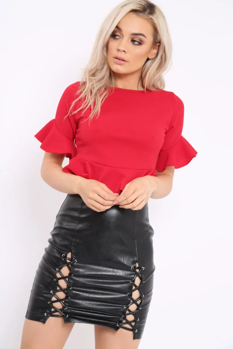 Red Frill Hem Crop Top - Iyannah sold by Rebellious Fashion