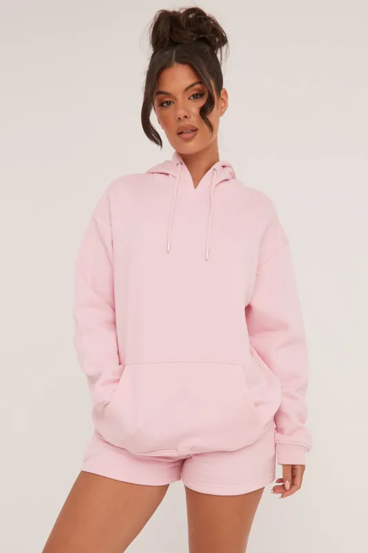 Pink Oversized Hoodie & Shorts Loungewear Co-ord Set - Niva sold by Rebellious Fashion