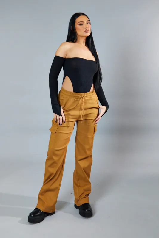 Camel Straight Leg Cargo Trousers - Rian sold by Rebellious Fashion