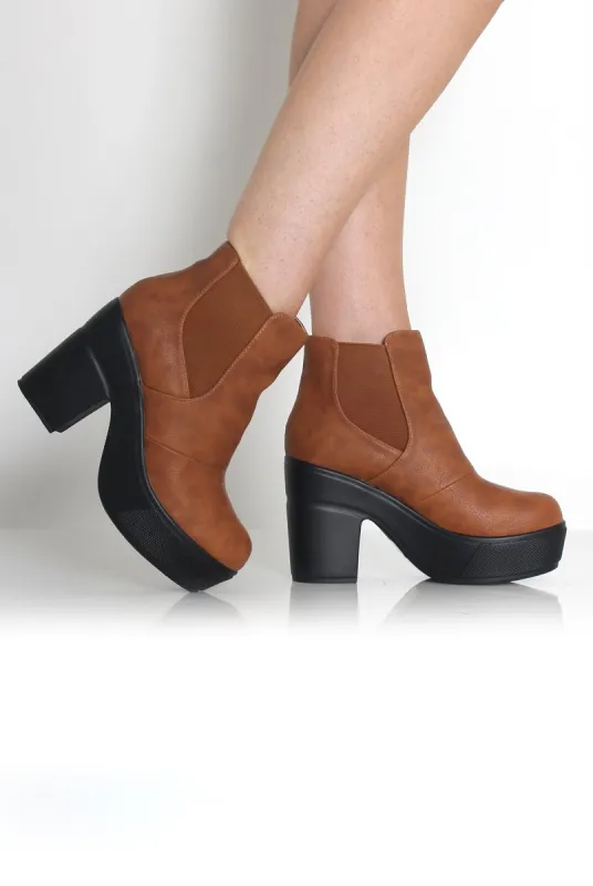 Blair Tan Leather Platform Boots sold by Rebellious Fashion