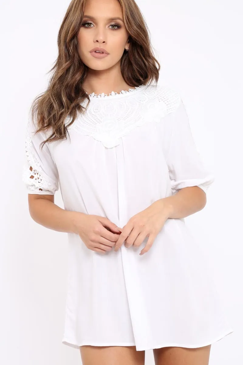 White Crochet Shift Dress - Tarria sold by Rebellious Fashion