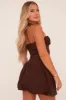 Brown Ruched Halter Neck Puffball Mini Dress - Anessa sold by Rebellious Fashion