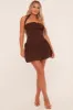 Brown Ruched Halter Neck Puffball Mini Dress - Anessa sold by Rebellious Fashion
