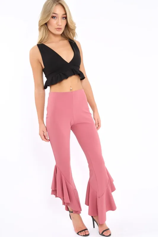 Rose Frill Hem Trousers - Ashlie sold by Rebellious Fashion