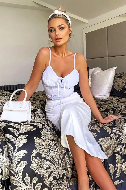 White Shirred Cup Sleeveless Crop Top - Divya sold by Rebellious Fashion