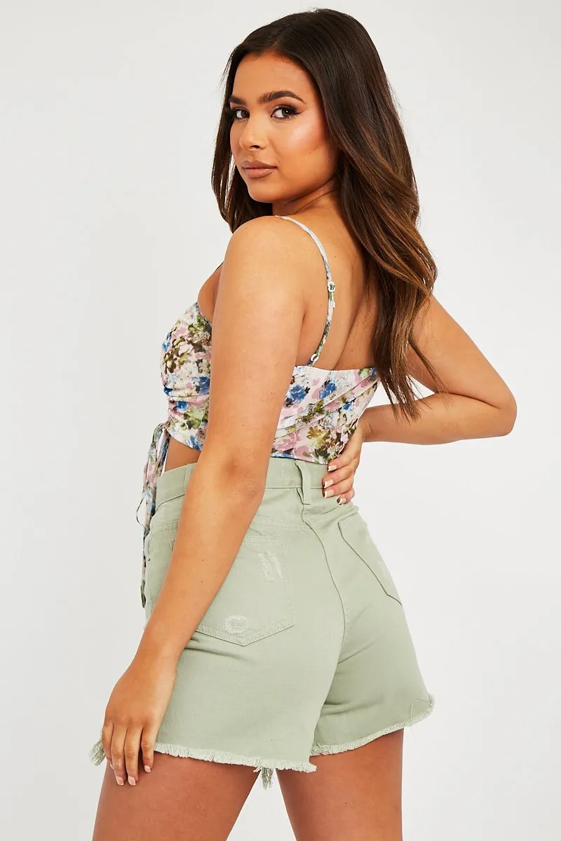 Pink Floral Ruched Front Crop Top - Pandora sold by Rebellious Fashion product image thumbnail 5