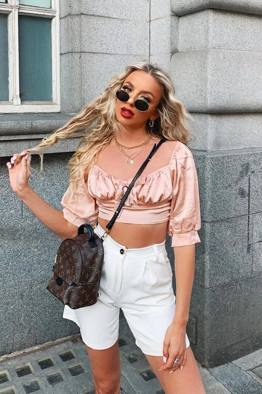 Rose Satin Tie Front Crop Top - Jasie sold by Rebellious Fashion