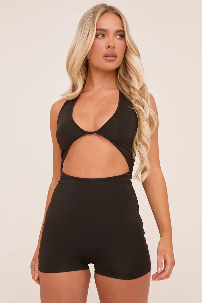 Black Cut Out Front Sleeveless Unitard - Hope sold by Rebellious Fashion product image thumbnail 3
