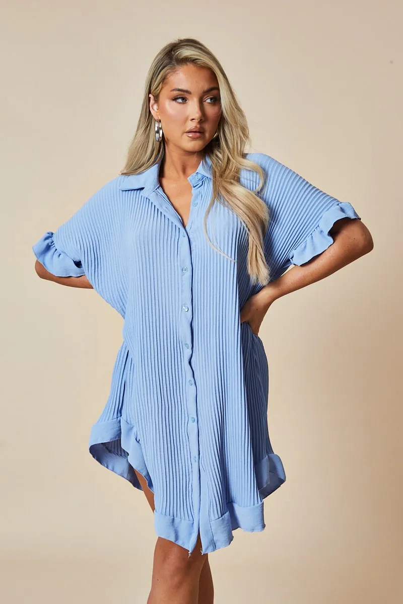 Blue Plisse Detail Frill Hem Oversized Dress - Sakura sold by Rebellious Fashion product image thumbnail 2