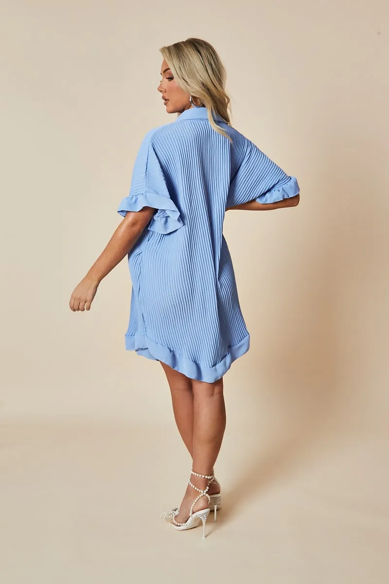 Blue Plisse Detail Frill Hem Oversized Dress - Sakura sold by Rebellious Fashion product image thumbnail 4