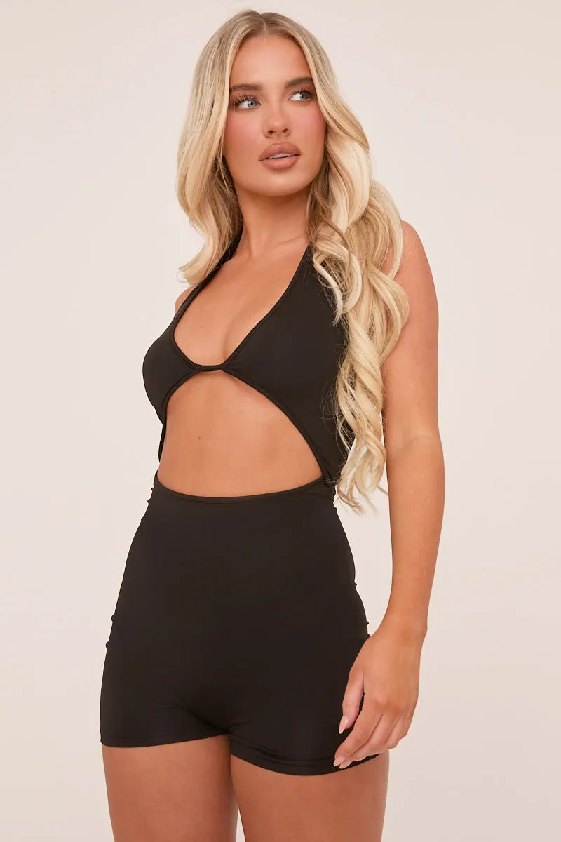 Black Cut Out Front Sleeveless Unitard - Hope sold by Rebellious Fashion