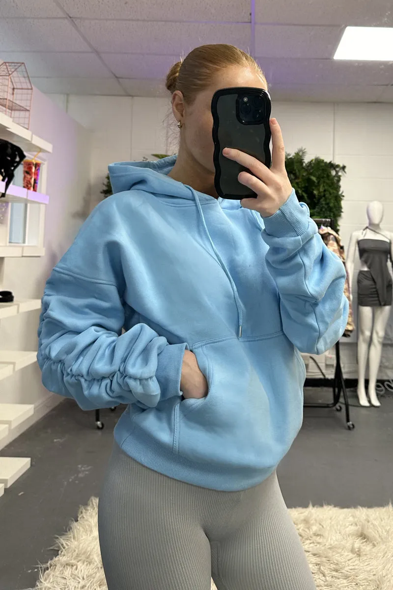 Blue Ruched Sleeve Oversized Hoodie - Lorna sold by Rebellious Fashion
