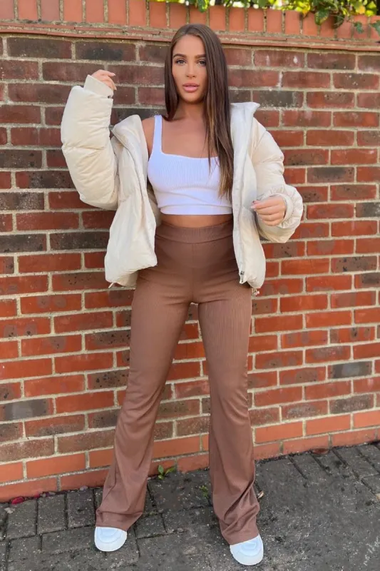 Camel Ribbed Flare Trousers - Jori sold by Rebellious Fashion