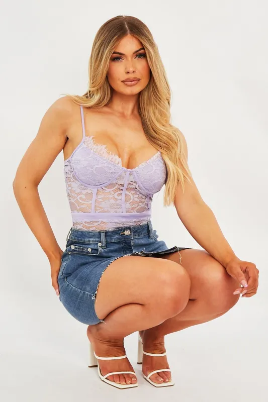 Lilac Lace Flower Bodysuit - Faylen sold by Rebellious Fashion