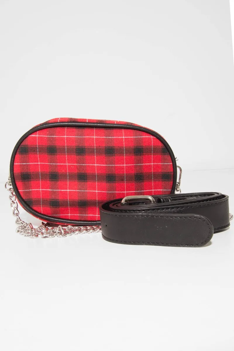 Red Black Plaid Bum Bag - Keyra sold by Rebellious Fashion product image thumbnail 3