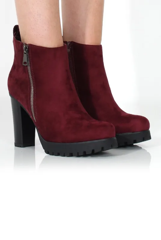 Tanya Wine Suede Heeled Boot sold by Rebellious Fashion