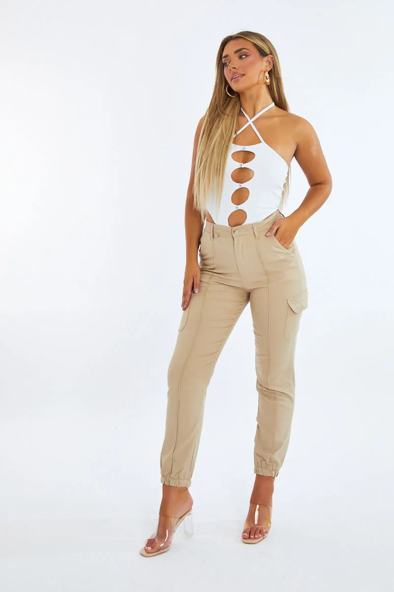 White Cut Out Rib Knit Bodysuit - Elowen sold by Rebellious Fashion product image thumbnail 3