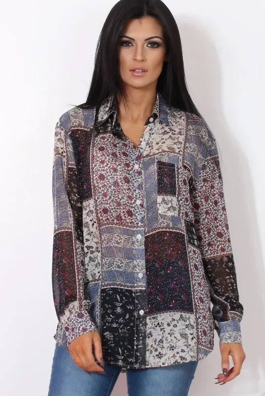 Yuno Blue Paisley Print Shirt sold by Rebellious Fashion