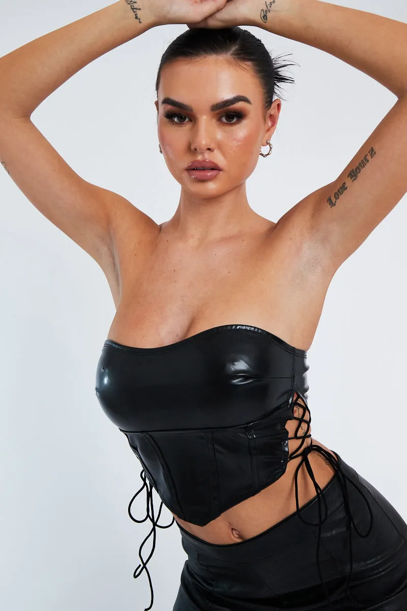 Black PU Leather Lace Up Corset Crop Top - Vian sold by Rebellious Fashion product image thumbnail 2