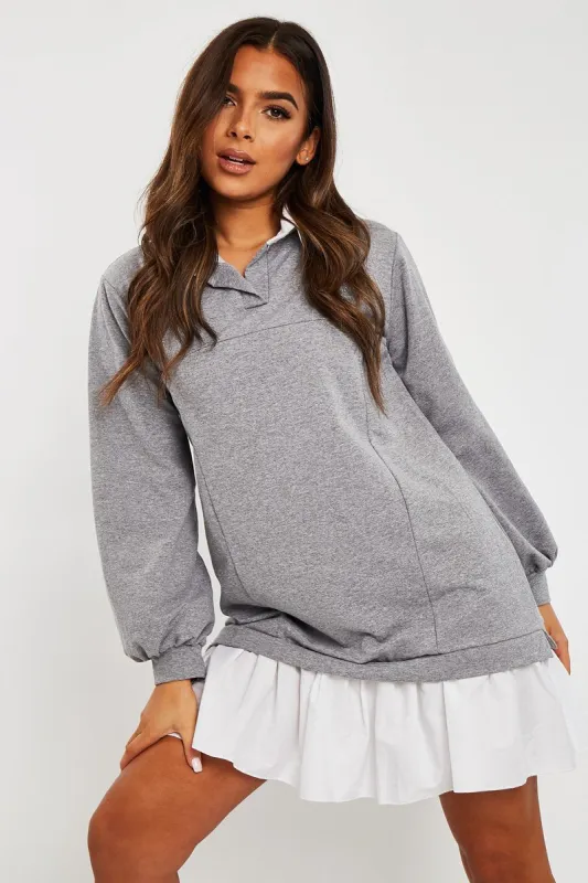 Grey Oversized Jumper Shirt Dress - Islah sold by Rebellious Fashion