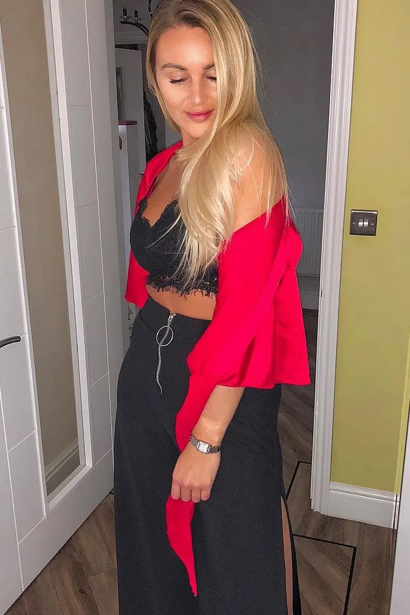 Red Satin Tie Crop Top - Alara sold by Rebellious Fashion product image thumbnail 3