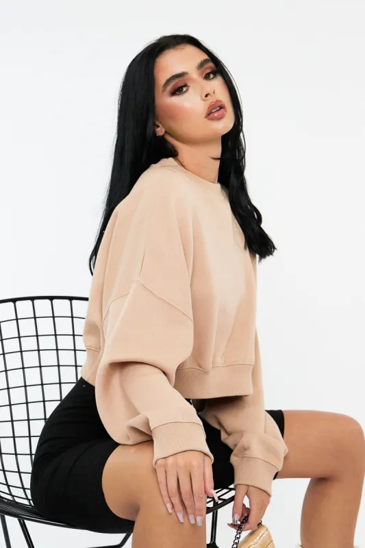 Sand Cropped Sweatshirt - Kieva made by Rebellious Fashion