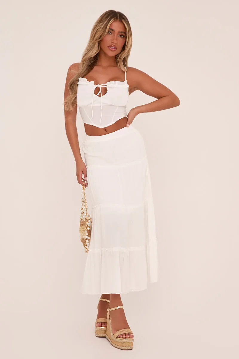 White Frill Detail Elasticated Waist Maxi Skirt - Zena sold by Rebellious Fashion