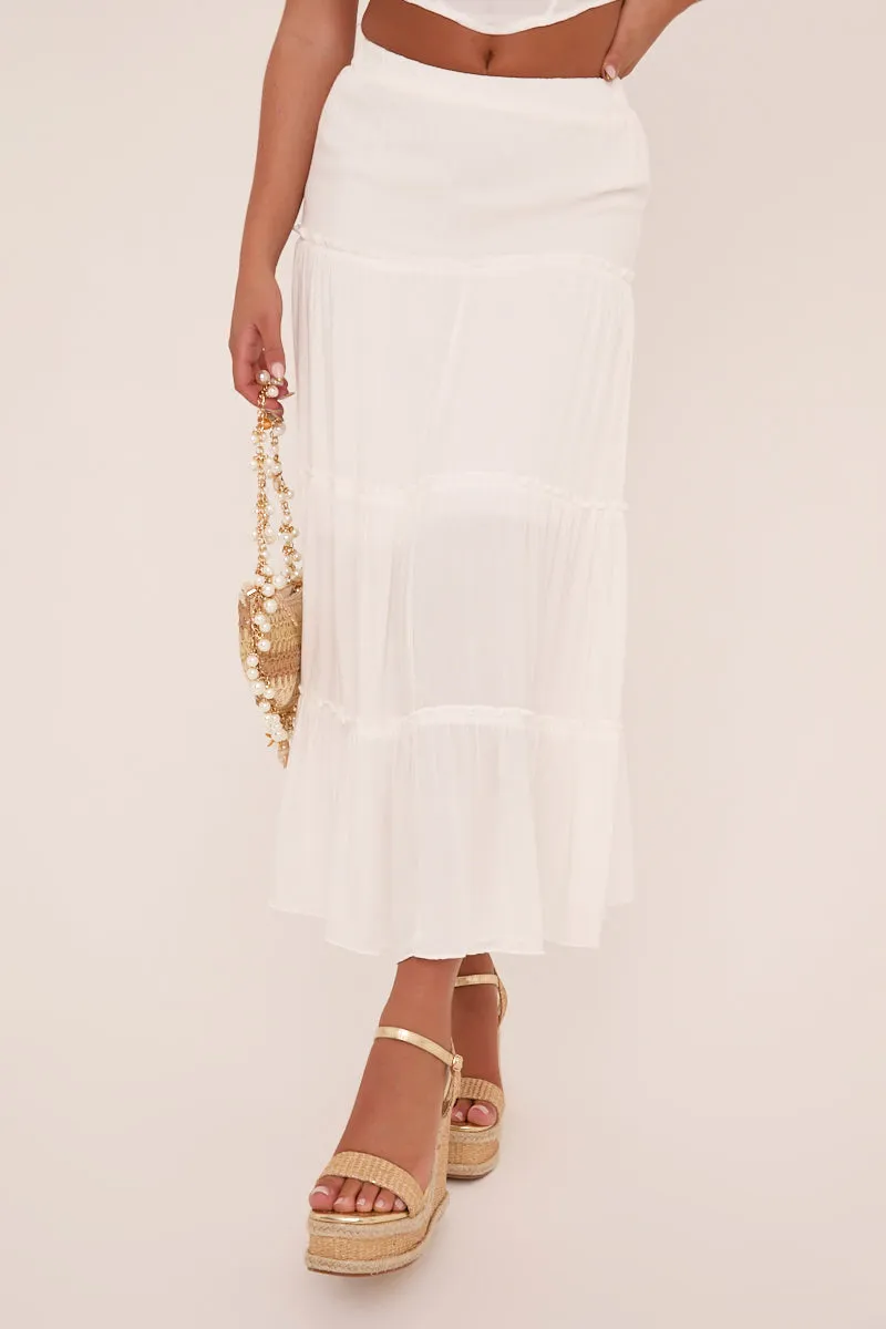 White Frill Detail Elasticated Waist Maxi Skirt - Zena sold by Rebellious Fashion product image thumbnail 3