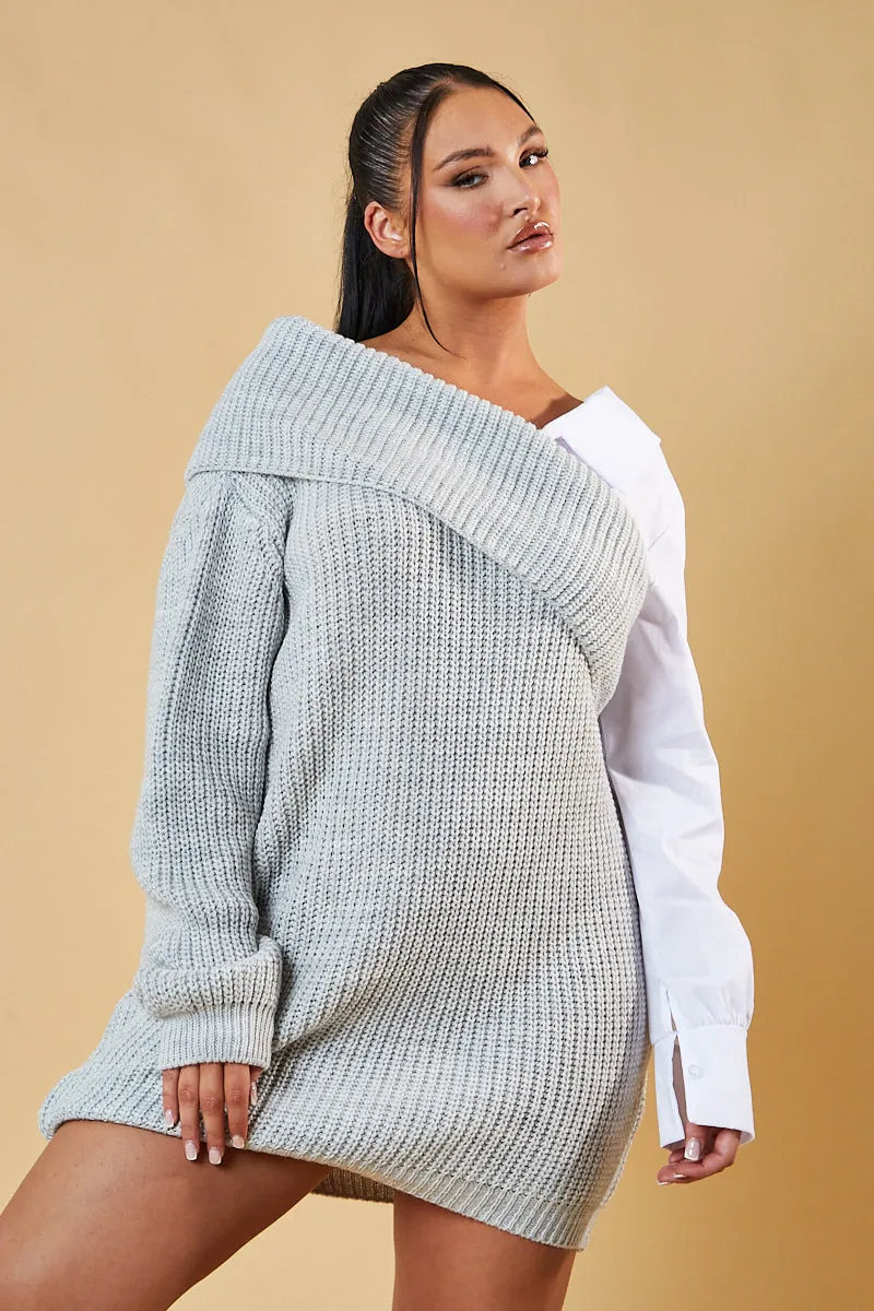 Grey Contrast Knit Oversized Mini Dress - Mae sold by Rebellious Fashion product image thumbnail 2