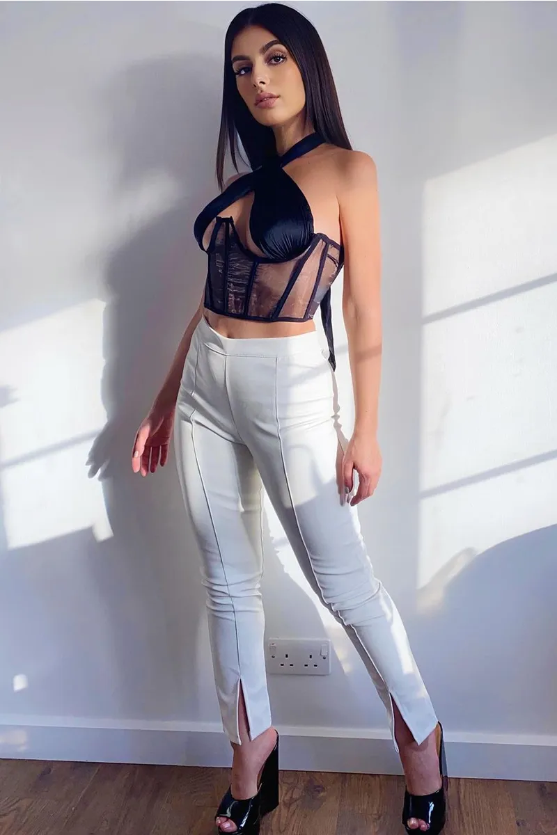 Black Under Boob Halterneck Corset Crop Top - Kass sold by Rebellious Fashion product image thumbnail 2