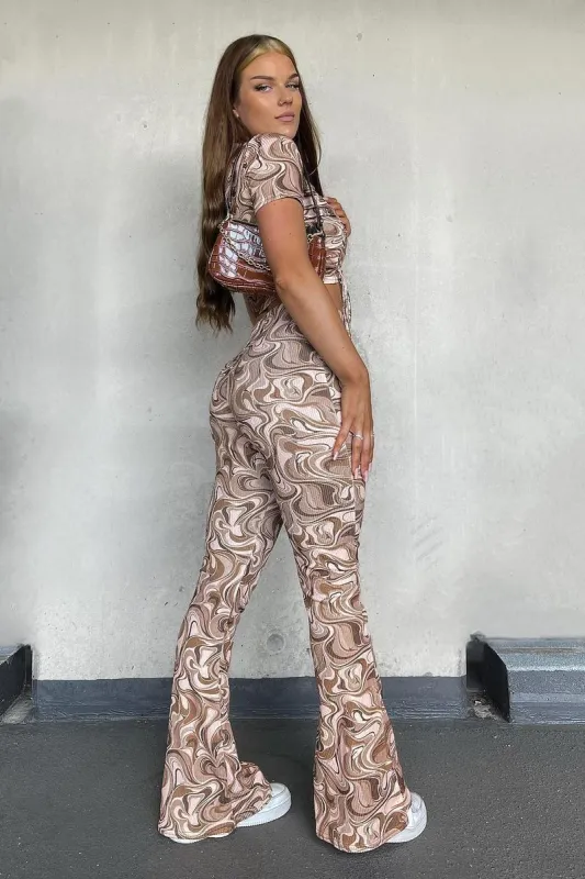 Brown Marble Print Ribbed Set - Mansi sold by Rebellious Fashion