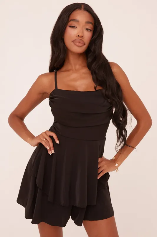 Black Cowl Neck Tiered Playsuit - Arden sold by Rebellious Fashion